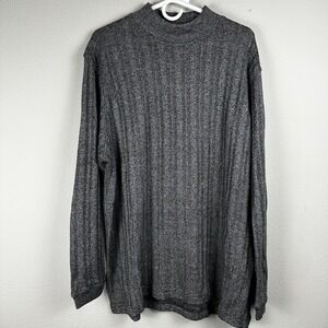 Perry Ellis Mock Neck Sweater Mens Large Gray Ribbed Cotton Rayon Marl Knit L